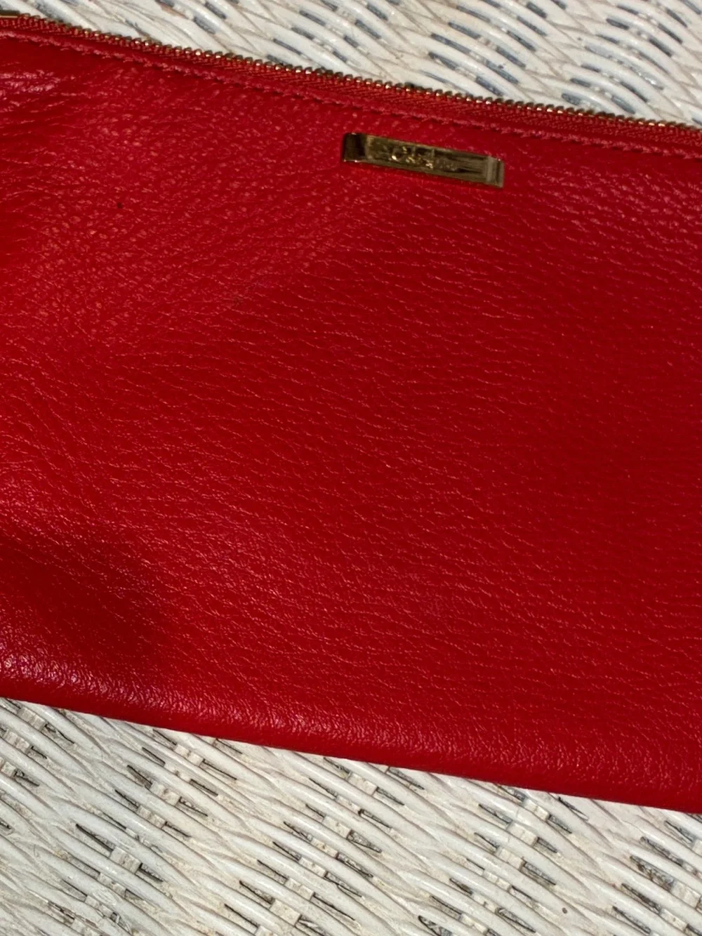 Cole Haan Red Pebbled Leather Gold Hardware Wristlet Clutch Wallet